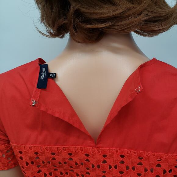 MADEWELL Starstitch Eyelet Anglaise Top Size XS Poppy Red Short Sleeves - Picture 8 of 13